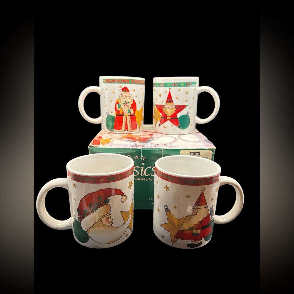 Vintage 1990s NOS Signature Housewares Christmas Santa 11 oz. Mugs Set of 4